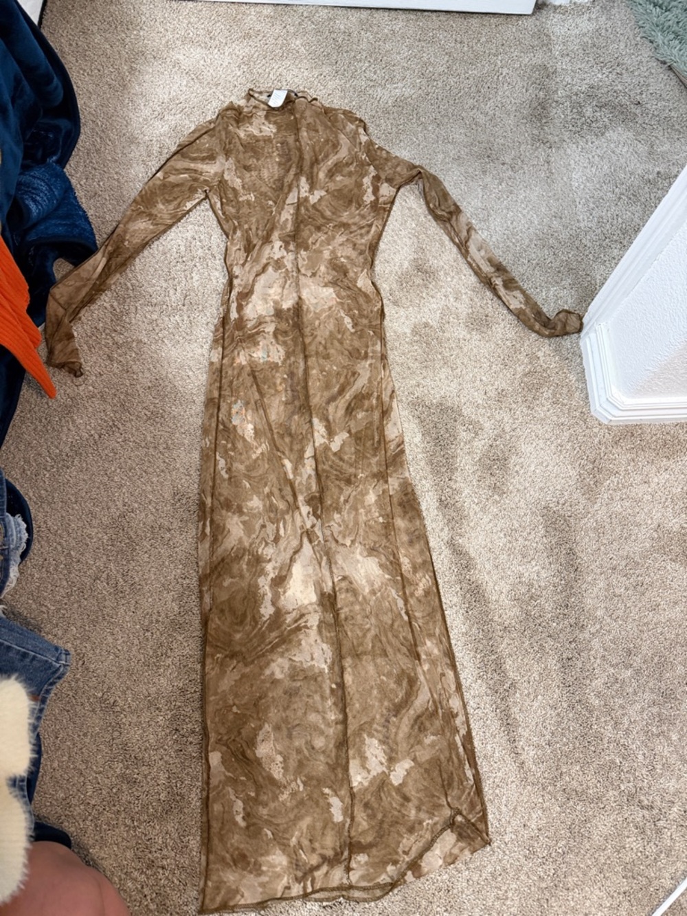 naked wardrobe Brown Marble-Print Long Sleeve Maxi Dress